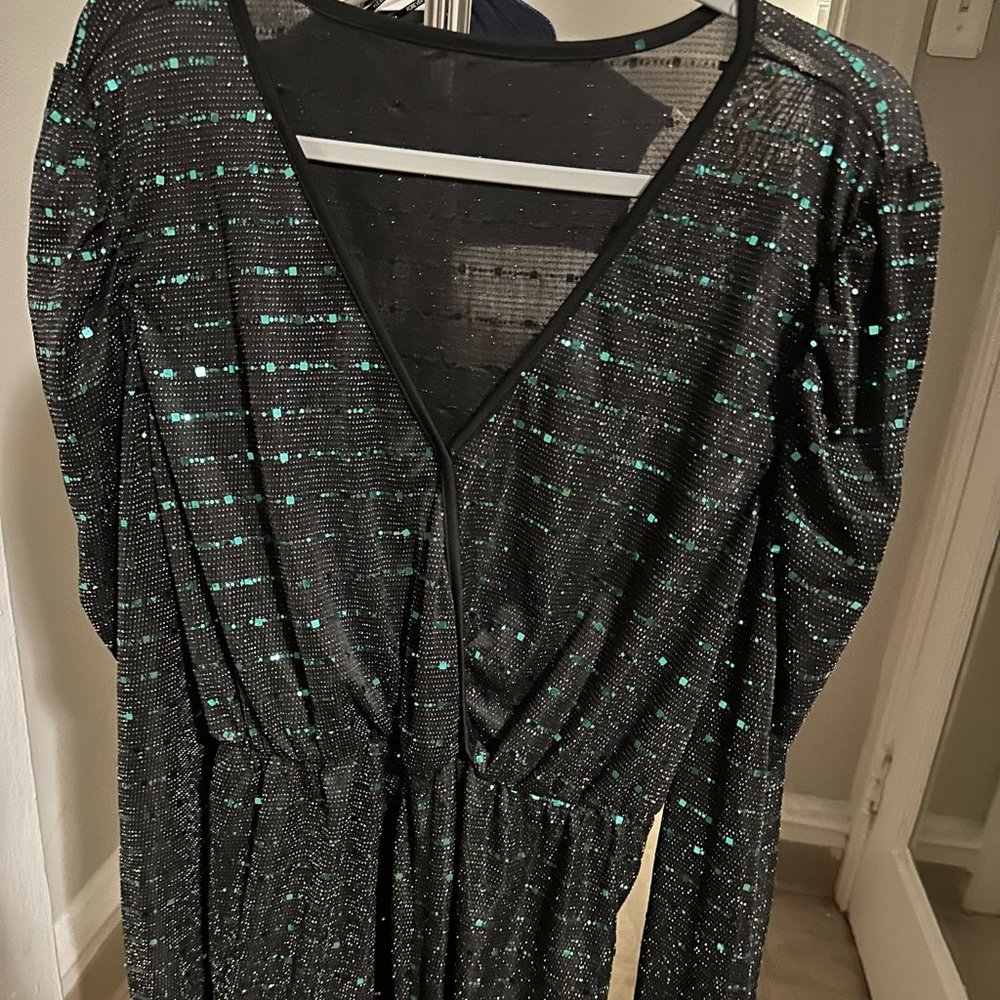 3XL Plus Glitter Striped Surplice Romper